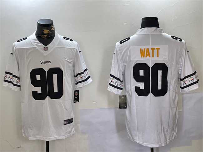 Men%27s Pittsburgh Steelers #90 T.J. Watt White 2019 Team Logo Cool Edition Stitched Jersey Dzhi->pittsburgh steelers->NFL Jersey